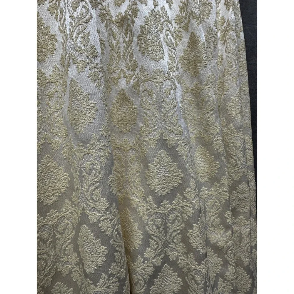 Vintage Damask Curtain Panels Pinch Pleat (2) Gold Beige Granny Core 64